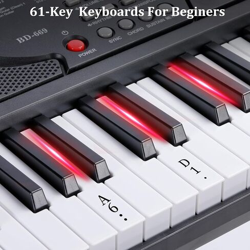 Rengue 61 Keys Keyboard Piano, Electric Digital Piano Set for Beginners, Learning Piano with Light-Up Keys, Speakers, Microphone, Stand, Foldable Bench, Sheet Music Stand and Keyboard Sticker in Saudi Arabia