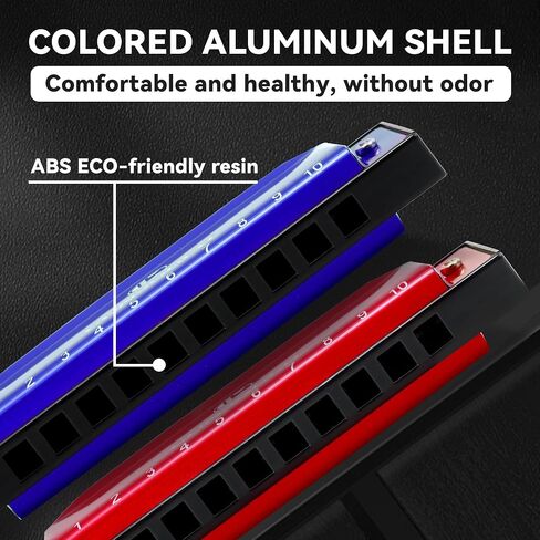 CONJURER Blues Harmonica (2pcs), Diatonic Set Key of C, Brass Reeds, Blue & Red, Modern Style, Polished Finish, Case Included in Kuwait