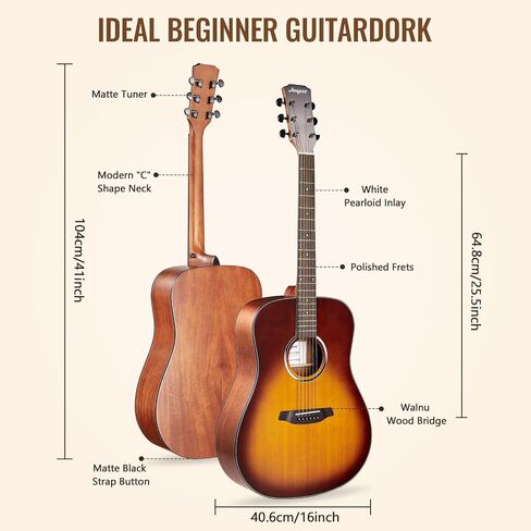 GAOMON Acoustic Guitar,41"Acoustic Guitar Kit Full Size Dreadnought Acustica Guitarra Bundle for Beginner Adult Teen with Gig Bag, Tuner, Strap, Strings, Picks, Capos,Right Hand,Black in Saudi Arabia