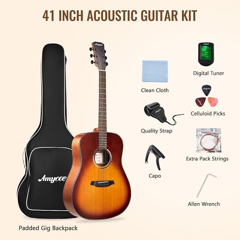 GAOMON Acoustic Guitar,41"Acoustic Guitar Kit Full Size Dreadnought Acustica Guitarra Bundle for Beginner Adult Teen with Gig Bag, Tuner, Strap, Strings, Picks, Capos,Right Hand,Black in Saudi Arabia