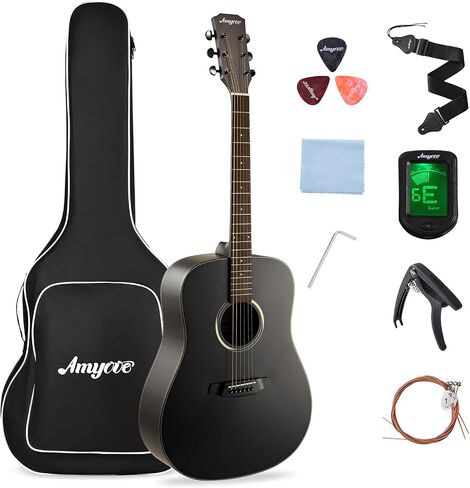 GAOMON Acoustic Guitar,41"Acoustic Guitar Kit Full Size Dreadnought Acustica Guitarra Bundle for Beginner Adult Teen with Gig Bag, Tuner, Strap, Strings, Picks, Capos,Right Hand,Black in Saudi Arabia