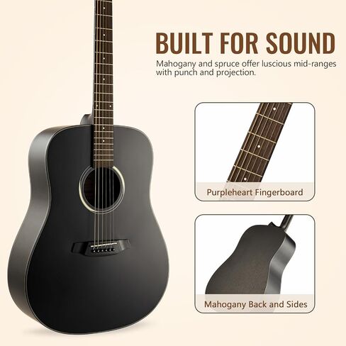 GAOMON Acoustic Guitar,41"Acoustic Guitar Kit Full Size Dreadnought Acustica Guitarra Bundle for Beginner Adult Teen with Gig Bag, Tuner, Strap, Strings, Picks, Capos,Right Hand,Black in Saudi Arabia