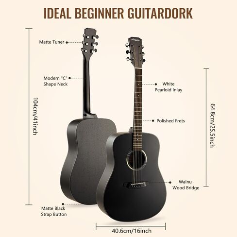 GAOMON Acoustic Guitar,41"Acoustic Guitar Kit Full Size Dreadnought Acustica Guitarra Bundle for Beginner Adult Teen with Gig Bag, Tuner, Strap, Strings, Picks, Capos,Right Hand,Black in Saudi Arabia
