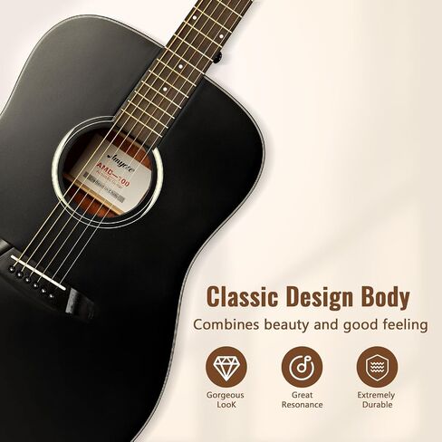 GAOMON Acoustic Guitar,41"Acoustic Guitar Kit Full Size Dreadnought Acustica Guitarra Bundle for Beginner Adult Teen with Gig Bag, Tuner, Strap, Strings, Picks, Capos,Right Hand,Black in Saudi Arabia