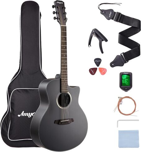 Acoustic Guitar,41"Acoustic Guitar Kit Full Size Steel String Cutaway Grand Auditorium Guitar with Upgraded Gig Bag, Tuner, Strap, Strings, Picks, Capos,Right Hand,Black in Saudi Arabia