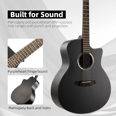 Acoustic Guitar,41"Acoustic Guitar Kit Full Size Steel String Cutaway Grand Auditorium Guitar with Upgraded Gig Bag, Tuner, Strap, Strings, Picks, Capos,Right Hand,Black in Saudi Arabia