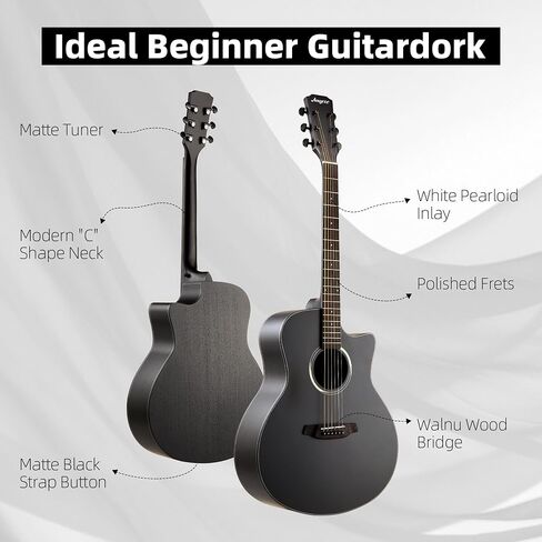 Acoustic Guitar,41"Acoustic Guitar Kit Full Size Steel String Cutaway Grand Auditorium Guitar with Upgraded Gig Bag, Tuner, Strap, Strings, Picks, Capos,Right Hand,Black in Saudi Arabia