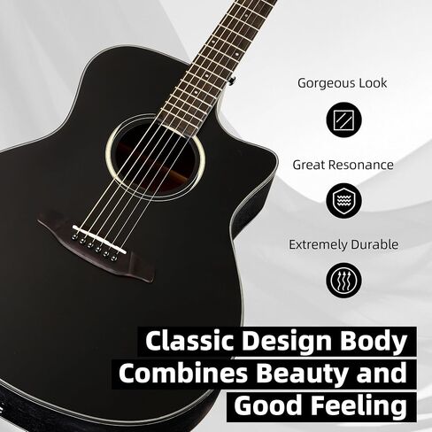 Acoustic Guitar,41"Acoustic Guitar Kit Full Size Steel String Cutaway Grand Auditorium Guitar with Upgraded Gig Bag, Tuner, Strap, Strings, Picks, Capos,Right Hand,Black in Saudi Arabia