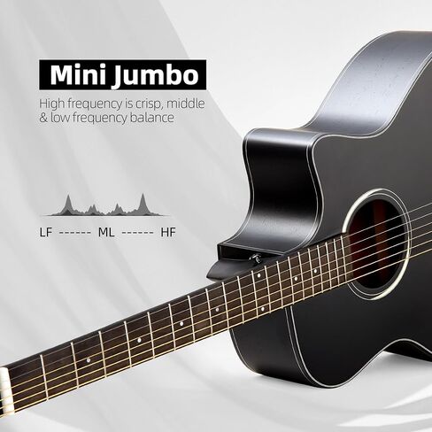 Acoustic Guitar,41"Acoustic Guitar Kit Full Size Steel String Cutaway Grand Auditorium Guitar with Upgraded Gig Bag, Tuner, Strap, Strings, Picks, Capos,Right Hand,Black in Saudi Arabia