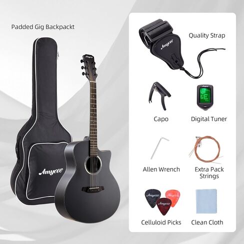 Acoustic Guitar,41"Acoustic Guitar Kit Full Size Steel String Cutaway Grand Auditorium Guitar with Upgraded Gig Bag, Tuner, Strap, Strings, Picks, Capos,Right Hand,Black in Saudi Arabia