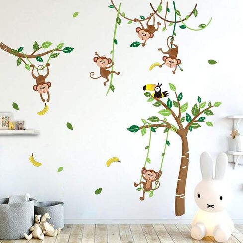 Runtoo Safari Animals Wall Art Decals for Nursery Palm Tree Giraffe Monkey Wall Stickers Kids Bedroom Wall Decor in Saudi Arabia