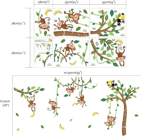 Runtoo Safari Animals Wall Art Decals for Nursery Palm Tree Giraffe Monkey Wall Stickers Kids Bedroom Wall Decor in Saudi Arabia