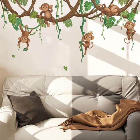 Runtoo Safari Animals Wall Art Decals for Nursery Palm Tree Giraffe Monkey Wall Stickers Kids Bedroom Wall Decor in Saudi Arabia