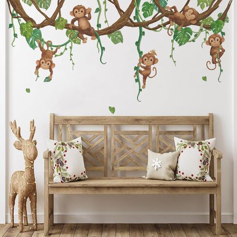 Runtoo Safari Animals Wall Art Decals for Nursery Palm Tree Giraffe Monkey Wall Stickers Kids Bedroom Wall Decor in Saudi Arabia