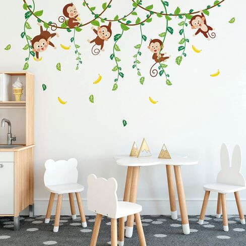 Runtoo Safari Animals Wall Art Decals for Nursery Palm Tree Giraffe Monkey Wall Stickers Kids Bedroom Wall Decor in Saudi Arabia