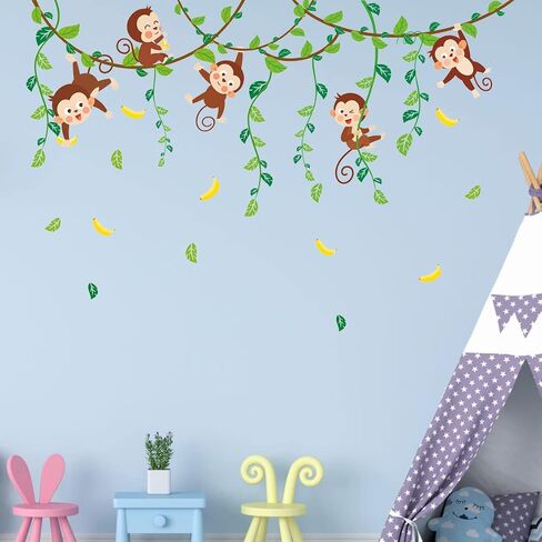 Runtoo Safari Animals Wall Art Decals for Nursery Palm Tree Giraffe Monkey Wall Stickers Kids Bedroom Wall Decor in Saudi Arabia