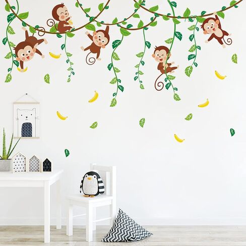 Runtoo Safari Animals Wall Art Decals for Nursery Palm Tree Giraffe Monkey Wall Stickers Kids Bedroom Wall Decor in Saudi Arabia