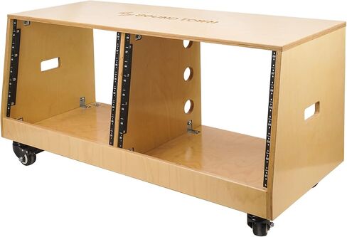 Sound Town DIY 2 x 12U رف استوديو مائل مزدوج الخليج مع عجلات للاستوديو المنزلي وغرفة التسجيل، خشب البتولا البلطيقي الرقائقي، إسبرسو أسود (SDRK-D12TD) in Kuwait