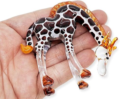ChangThai Design Tiny 4" Head Down Orange Giraffe Figurine - Miniature Hand Blown Painted Glass Giraffes Savanna Tropical Wildlife Long Neck Animals Crystal Decorative Collectible Figurines Décor Gift in Kuwait