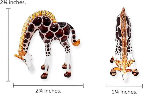 ChangThai Design Tiny 4" Head Down Orange Giraffe Figurine - Miniature Hand Blown Painted Glass Giraffes Savanna Tropical Wildlife Long Neck Animals Crystal Decorative Collectible Figurines Décor Gift in Kuwait