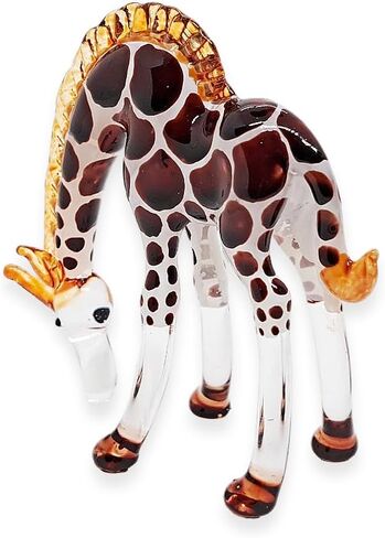 ChangThai Design Tiny 4" Head Down Orange Giraffe Figurine - Miniature Hand Blown Painted Glass Giraffes Savanna Tropical Wildlife Long Neck Animals Crystal Decorative Collectible Figurines Décor Gift in Kuwait