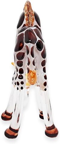 ChangThai Design Tiny 4" Head Down Orange Giraffe Figurine - Miniature Hand Blown Painted Glass Giraffes Savanna Tropical Wildlife Long Neck Animals Crystal Decorative Collectible Figurines Décor Gift in Kuwait