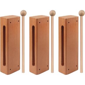 GNIEMCKIN Solid Wood Rhythm Block, Set of 3, Solid Wood Rhythm Block Musical Percussion Instrument Perfect for Rhythm Classes with 3 Pack of Mallet Solid Hardwood