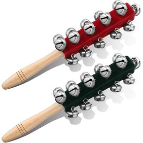 Cindeer 2 Pcs Christmas Hand Jingle Bells Wooden Handhold Sleigh Bells Jingle Bells Shaker Rattle Musical Percussion Instrument for Christmas Party Favors Birthday Gifts Kids Children Toys (25 Bells)