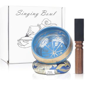 Kmise Tibetan Singing Bowls Set- Handmade in Nepal Meditation Sound Bowls for Yoga, Meditation, Mindfulness, Healing and Chakra Balancing, Stress Relief (5', Gold Flower)