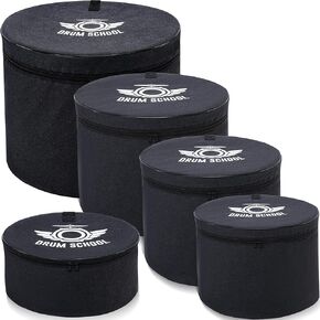 Drum Bags Set 5-pcs, Drum Case Thick Padded Drum Carrying BagIncluding 12" Tom Bag, 13" Tom Bag, 14" Snare Drum Bag, 16" Floor Tom Bag, 22" Bass Drum Case (Standard)