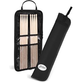 Flexzion Drum Stick Bag Percussion Music Drum Accessories Case with Hook, Card Holder, Adjustable Shoulder Strap Carrying Handle 4 Pairs Kid Drum Sticks Holder Water-Resistant Bag Fabric, Checkered