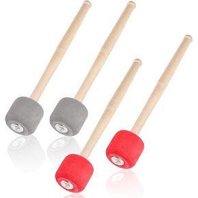 4 Pack Bass Drum Mallets, 13 Inch Percussion Sticks, Anti-Slip Soft Rubber Marching Drum Mallets with Wood Handle, Instrument Band Accessory for Drums Snare Drums