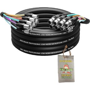 XLR Snake Cable (8 Channels) 20 FT by FAT TOAD | Patch Studio, Stage, Live Sound Recording Multicore Cords | Pro Audio Shielded Female to Male Microphone Cables for DJ Digital Mixers or PA Amplifiers