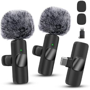Wireless Microphone for iPhone Wide Compatibility Plug & Play Noise Reduction Clear Sound Lavalier Microphone for Video Recording, Live Streaming, YouTube, Tiktok, Vlog, 2 Pack