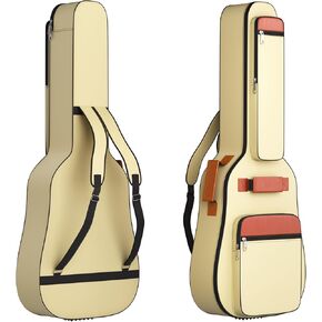 N-N8 Acoustic 39/40/41 Inch Guitar Gig Bag【+ 6 Pick】 0.3Inch Extra Thick Sponge Overly Padded, with Four Large Storage Pockets, Waterproof Guitar Case. (Beige)