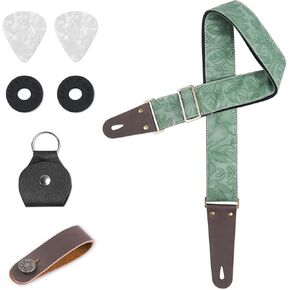 Adjustable Guitar Strap Includes 2 Strap Locks & 2 Matching Picks & 1 Picks Holder & 1 leather Strap Button.