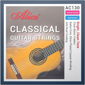 Classical Guitar Strings, Alice Classic Nylon Guitar 6 Strings Normal Tension 28-43 Gauge with Anti-Rust Coating, Silver Plated Wrap (1 Set)