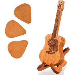 Guitar Pick Box Acoustic Guitar Pick Case with 3 Guitar Picks Wooden Guitar Pick Holder with Stand Guitar Pick Storage Container Guitar Pick Rack Plectrum Case for Guitar Ukulele Bass Players