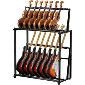 Guitar Stand, Folding 14 Standing Floor Multiple Guitars Display Rack, Adjustable Metal Guitar Storage Holder with Soft Sponge, Detachable Into Two Separate Guitar Mounts.
