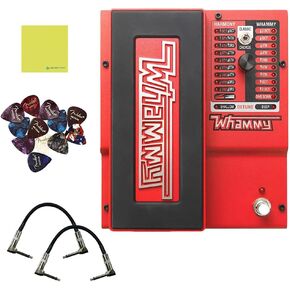 DigiTech Whammy 2-Mode Pitch Shift Effect Pedal Bundle w/ 2-Pack Strukture S6P48 Woven Right Angle Patch Cable, 12-Pack Guitar Pick and Liquid Audio Polishing Cloth