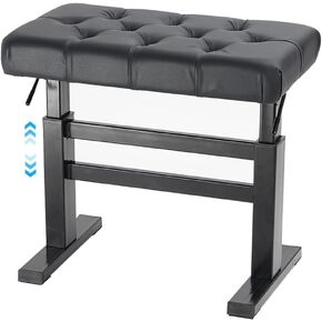 lumizone Height Adjustable Piano Bench Hydraulic Lifting Keyboard Bench with PU Leather Modern Leather Heavy Duty Piano Stool High Density Sponge Lining Alloy Material, Black Gloss