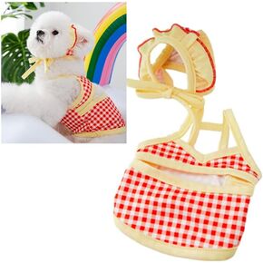 Dog Summer Clothes Cute Plaid Puppy Bikini Shirt with Sun Cap, Hawaiian Beach Swimsuit,Dog Suit for Swimming and Bathing, Pet Luau Outfit