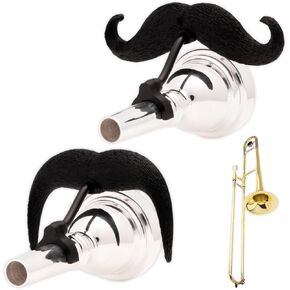 The Original Brasstache 2.0 - [2-Pack] Clip-on Mustache for Trombone or Baritone Small Shank Mouthpiece, XL and Handlebar Combo Version