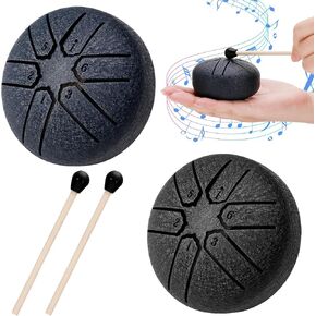 2PCS Rain Drum for Outside, Steel Tongue Drum Rain Chime, 3 Inch 6 Notes Hand Drums, Mini Handpan Drum Percussion Instrument for Musical Education Entertainment Meditation Yoga Zen (Black, Malachite)