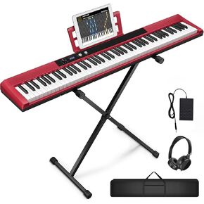 88 Key Semi-weighted Electronic Keyboard Piano,Full Size Digital Piano Portable Keyboard with Stand, Sustain Pedal, Power Supply，MIDI/USB/MP3 Function for Beginners at Home/Stage（Black）