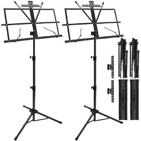 2 Pack Sheet Music Stand, 2 in 1 Dual-Use Folding Music Stand, Lightweight Portable Adjustable Desktop Book Stand with Music Sheet Clip Holder & Carrying Bag