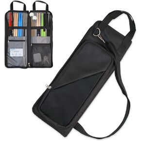 SoundMart DrumStick Bag - 8 Slot Drumstick Organizer, Durable Polyester Percussion Stick Bag with 2 Zipper Pockets, Business Card Slot, Adjustable Straps 26"-50.5" - Drum Sticks Holder for Musicians
