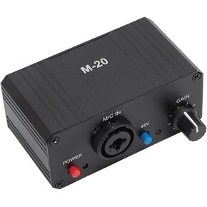 Microphone Preamp, 48V Power Mic Booster with Low Noise, XLR Output Mic Preamplifier for Dynamic and Condenser Microphones