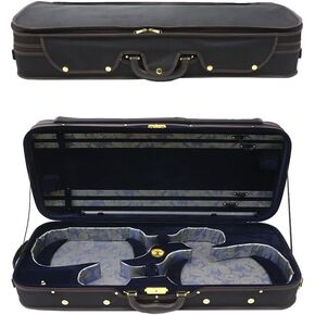 Double Violin Case Wooden Pro For Two 4/4 Full Size violins Nylon Oxford Exterior Silk Interior with Backstrap (Blue interior)