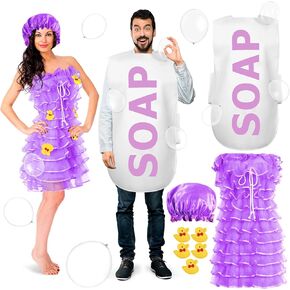 23 Pcs Loofah and Soap Costume Halloween Party Couple Novelty Costumes for Adult Role Play Funny Carnival Cosplay
